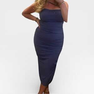 Abercrombie & Fitch Purple Tank Top Ruched Midi Dress